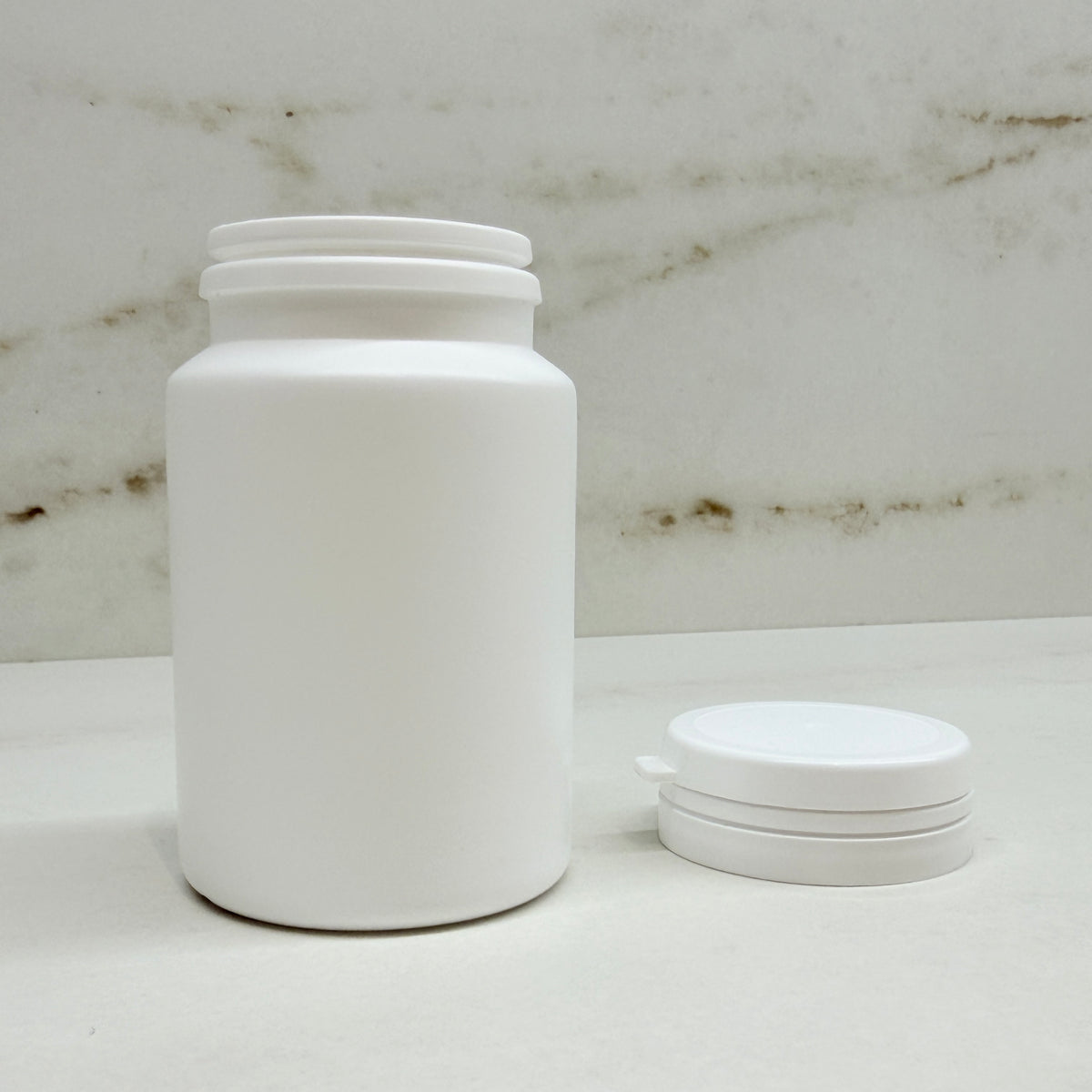 White Plastic Jar 100 ml with Push-On Lid – Empty Container for Capsules and Tablets