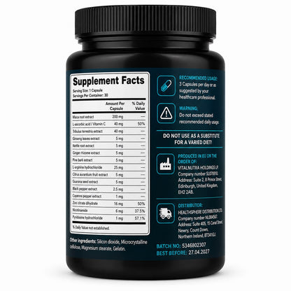 Vigrax – Male Vitality & Performance Support Capsules – 30 capsules